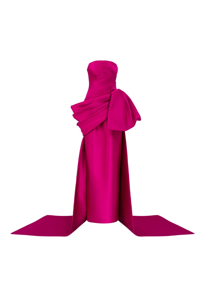 Elegant purple taffeta gown by 21Six, featuring intricate design details and a flowing silhouette.
