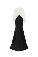 Elegant Dana Silk Taffeta gown in white and black by 21Six, featuring a flowing silhouette and stylish design.