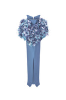 Blue Carolina Noora Royal Taffeta gown by 21Six, elegant floor-length dress with a flowing silhouette and intricate detailing.