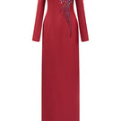 Elegant red silk taffeta gown by 21Six, featuring a flowing design and sophisticated silhouette.