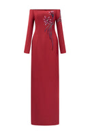 Elegant red silk taffeta gown by 21Six, featuring a flowing design and sophisticated silhouette.