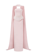 Light pink LUZ Silk Taffeta gown by 21Six, elegant formal dress with flowing fabric and intricate detailing.