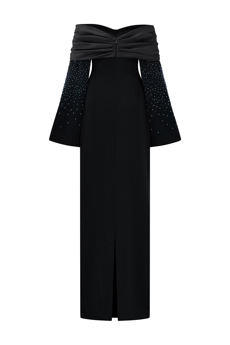 Black Azure crepe gown by 21Six, featuring elegant fabric and a sophisticated design, perfect for formal occasions.