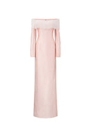 Light pink Talia royal taffeta gown by 21Six, elegant formal dress with flowing fabric and sophisticated design.