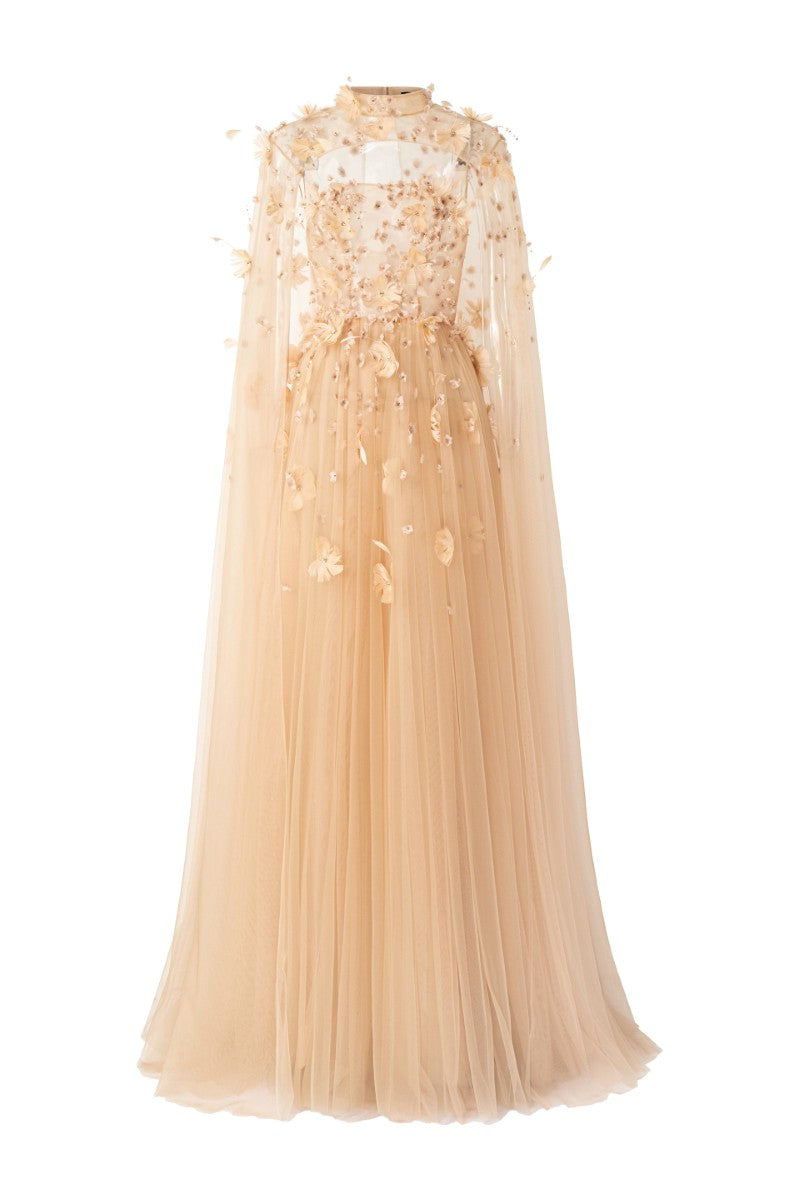 RUMRAM TULLE FLOWER DRESS IN BEIGE - CULT MIA