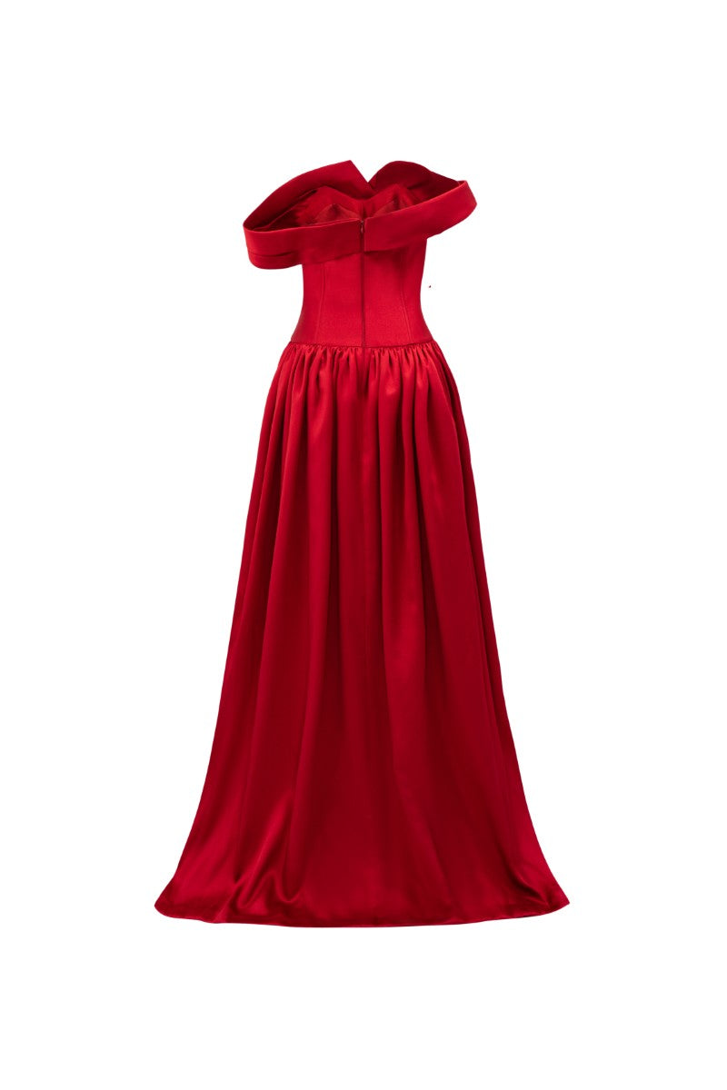 red taffeta prom dress Stacees 2026 A-line Strapless Embellished Corset Taffeta Prom Dress