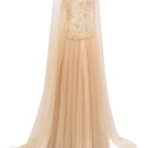 Beige AQAHWAN tulle and lace gown by 21Six, featuring elegant fabric details and a flowing silhouette.
