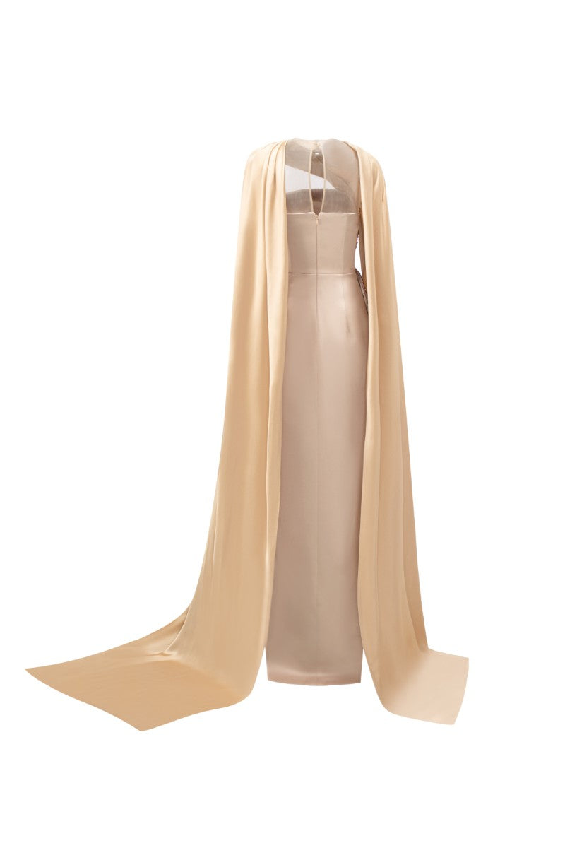 Beige SABBARA Silk Taffeta gown by 21Six, elegant dress with flowing fabric and intricate details for formal occasions.