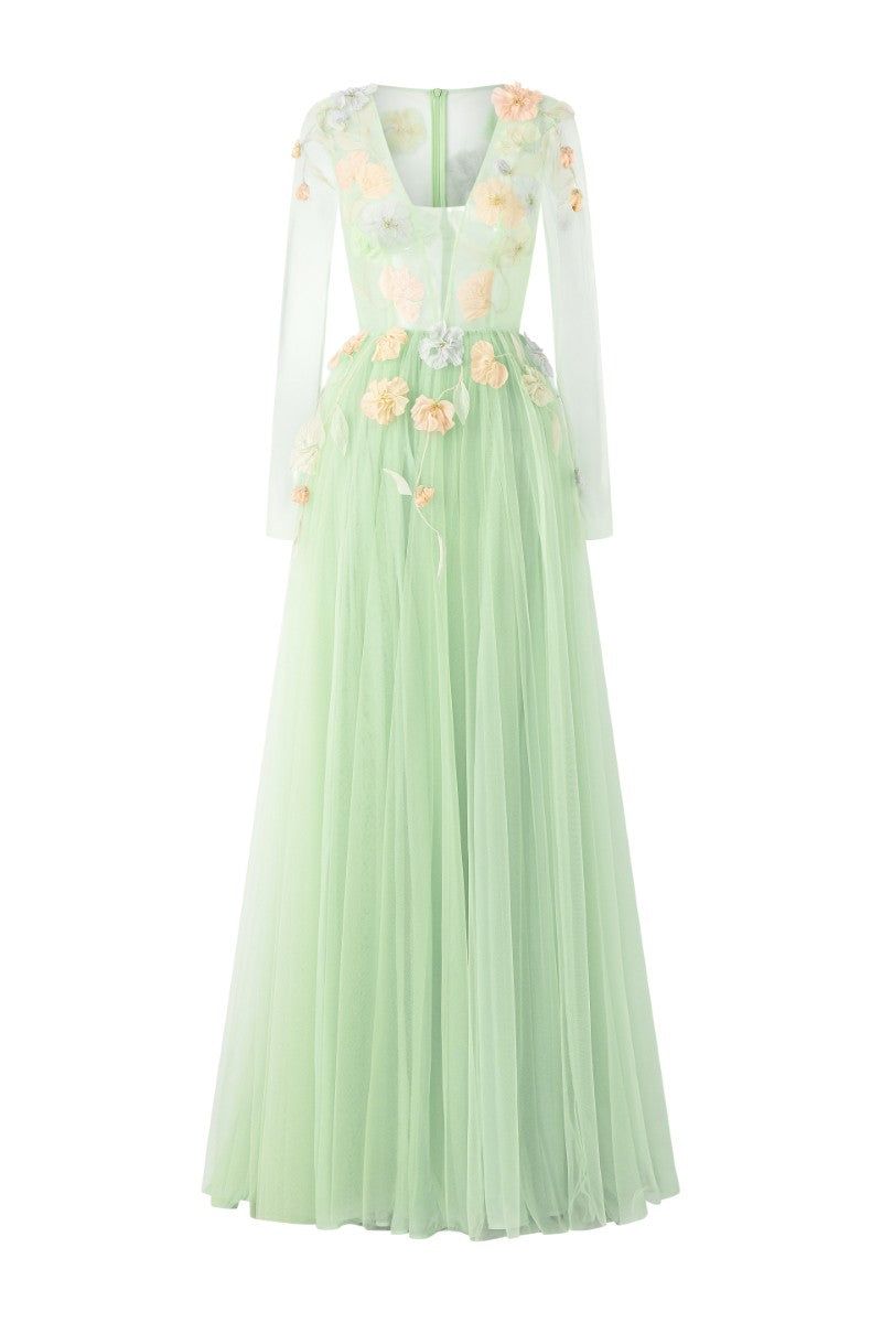 QABAR TULLE FLOWER DRESS IN MINT - CULT MIA