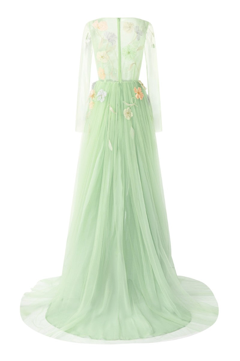 QABAR TULLE FLOWER DRESS IN MINT - CULT MIA