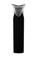 Black Noelle crepe gown by 21Six, elegant floor-length dress with a sleek fit and sophisticated style.