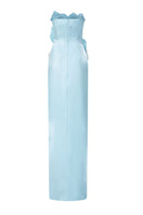 Light blue Sirena Water Silk Taffeta gown by 21Six, flowing elegant evening dress with intricate fabric details.