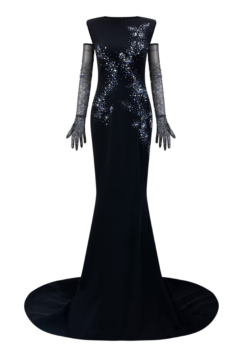 black long sleeve sparkly prom dress Sequin Prom Dresses with Sleeves Off the Shoulder Black Evening Gowns,MP497