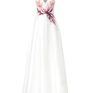White Evelina Royal Taffeta gown by 21Six, elegant formal dress with flowing fabric and intricate detailing.