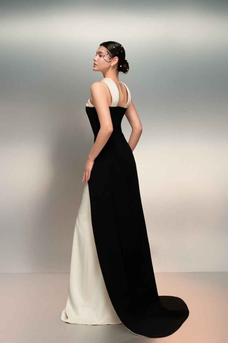 LULWA CREPE AND SILK TAFFETA DRESS IN BLACK AND WHITE - CULT MIA