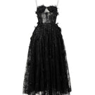 Black GHAZAL lace strappy midi dress by 21Six, featuring intricate lace details and a fitted silhouette.