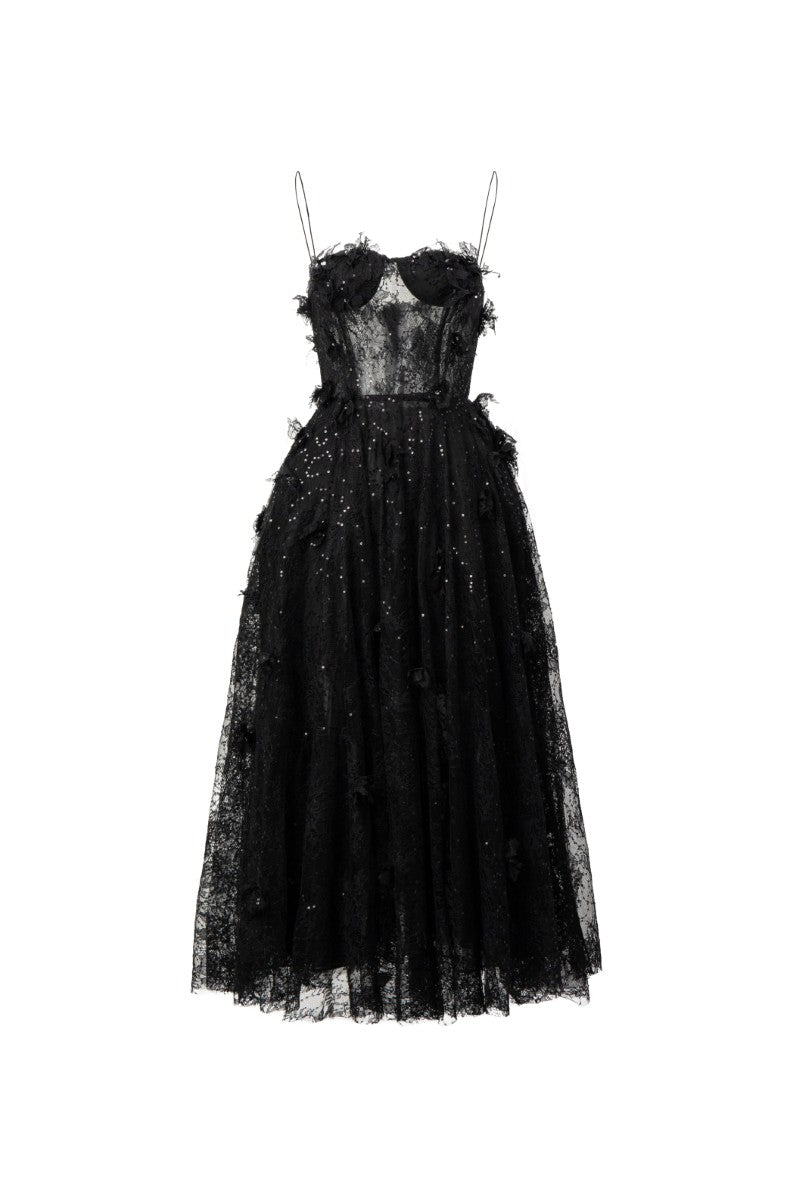 GHAZAL LACE STRAPPY DRESS IN BLACK - CULT MIA