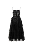 Black GHAZAL lace strappy midi dress by 21Six, featuring delicate lace details and a stylish strappy design.