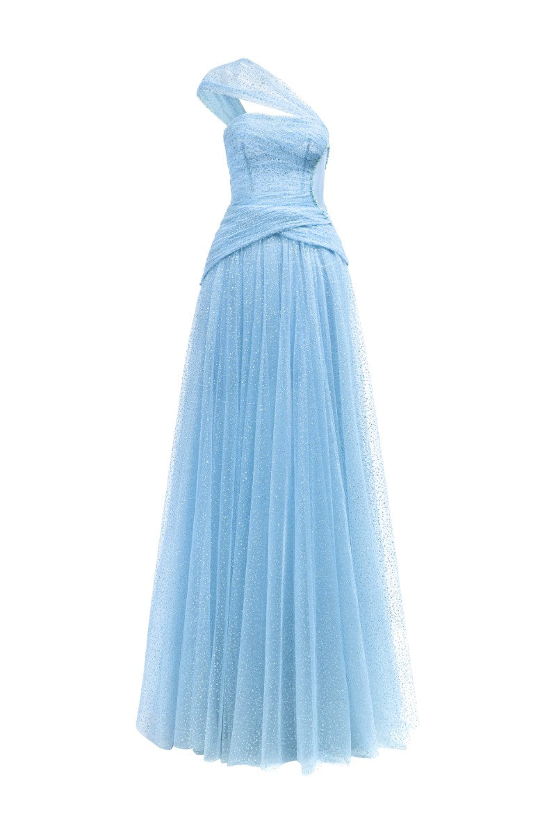 DAJAJAH GLITTER TULLE DRESS IN LIGHT BLUE - CULT MIA