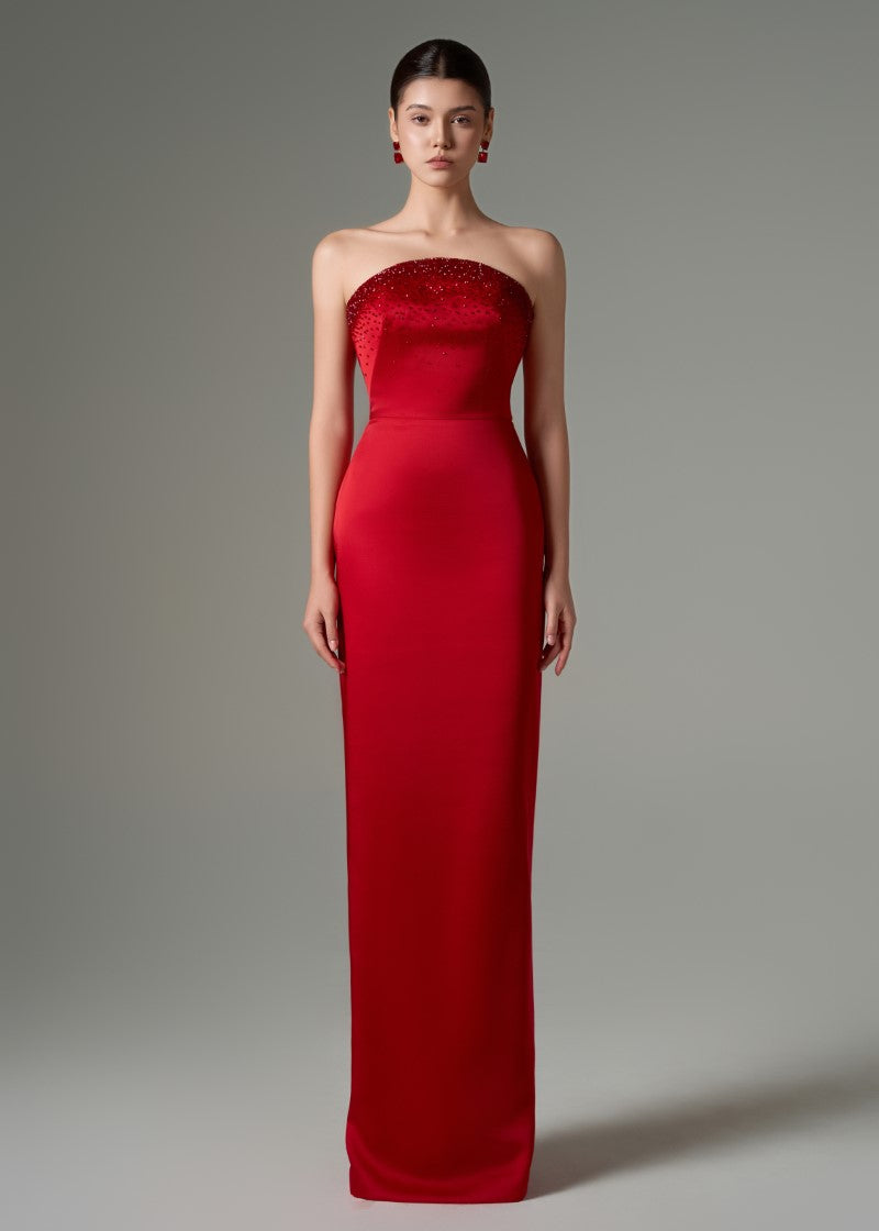 YASMIN SILK TAFFETA STRAPLESS BODYCON GOWN - CULT MIA