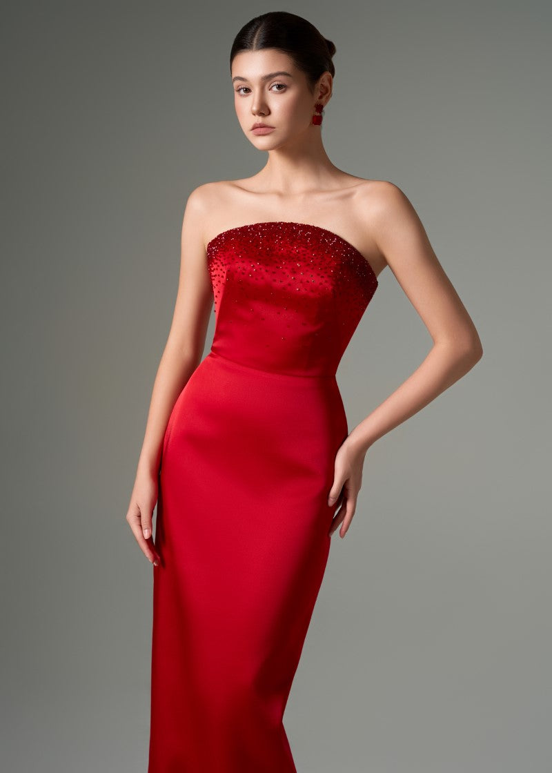 YASMIN SILK TAFFETA STRAPLESS BODYCON GOWN - CULT MIA