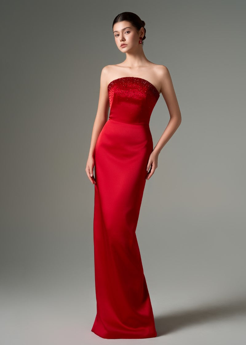 YASMIN SILK TAFFETA STRAPLESS BODYCON GOWN - CULT MIA