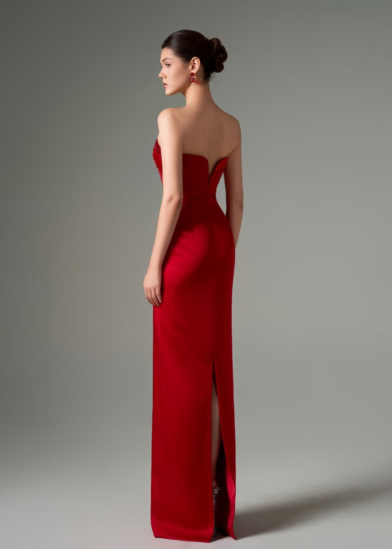 YASMIN SILK TAFFETA STRAPLESS BODYCON GOWN - CULT MIA