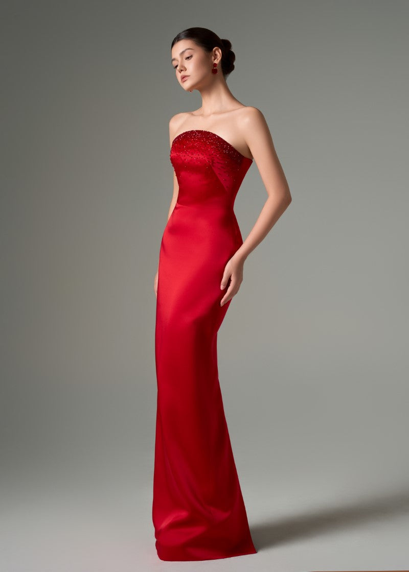 YASMIN SILK TAFFETA STRAPLESS BODYCON GOWN - CULT MIA