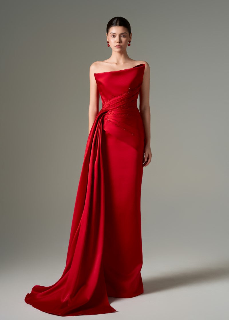 silk red bodycon dress HALTERNECK MATT SILK MIDI DRESS RED Custom size