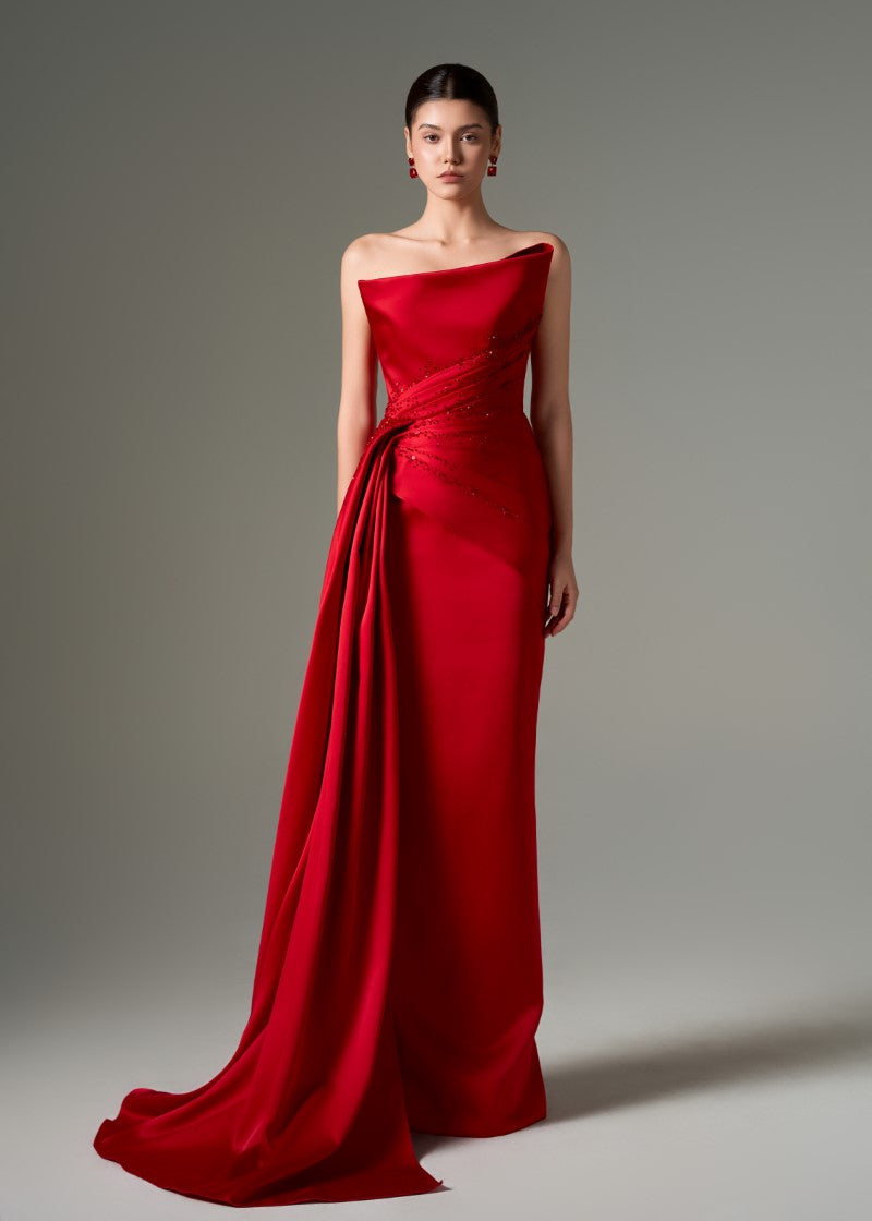 PARISA SILK TAFFETA STRAPLESS BODYCON GOWN - CULT MIA