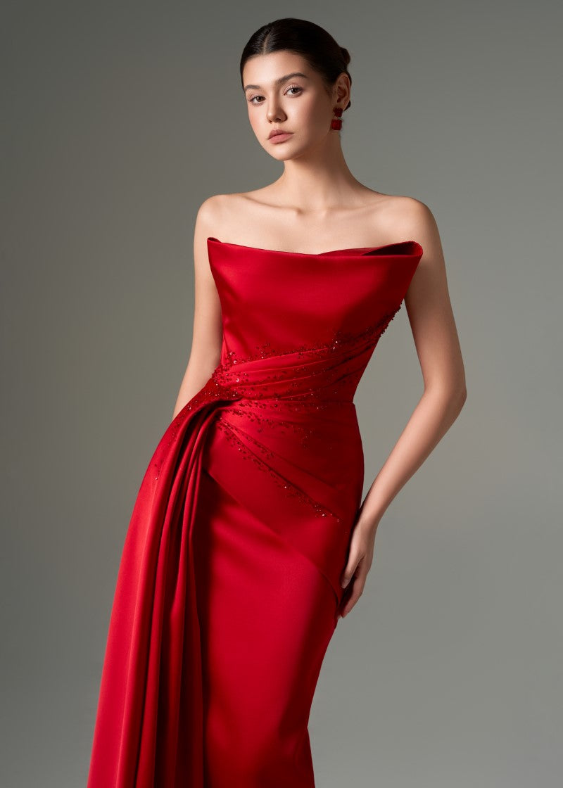 PARISA SILK TAFFETA STRAPLESS BODYCON GOWN - CULT MIA