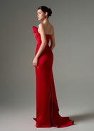 Elegant black PARISA silk taffeta strapless bodycon gown by 21Six, fitted design with a sleek silhouette and smooth fabric.