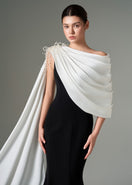 Negin crepe and silk fishtail gown by 21Six featuring a fitted silhouette and elegant drape in rich fabric.