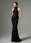 Elegant AYLIN floral lace halter neck gown by 21Six, featuring intricate lace details and a flowing silhouette.