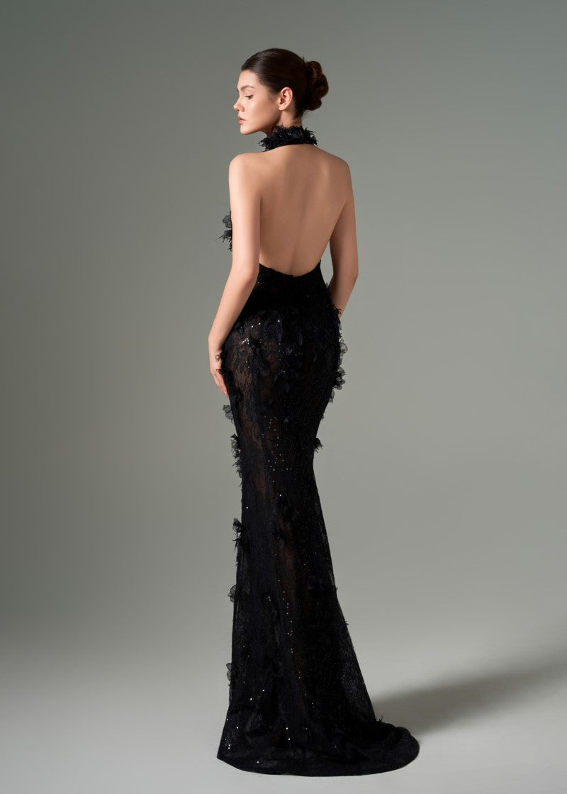 AYLIN FLORAL LACE HALTER NECK GOWN - CULT MIA