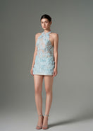 Aqua Aurelía lace mini dress by 21Six featuring delicate lace fabric and a fitted silhouette.