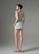 Aqua AURELIA lace mini dress by 21Six featuring delicate lace fabric and fitted silhouette, displayed on a mannequin.