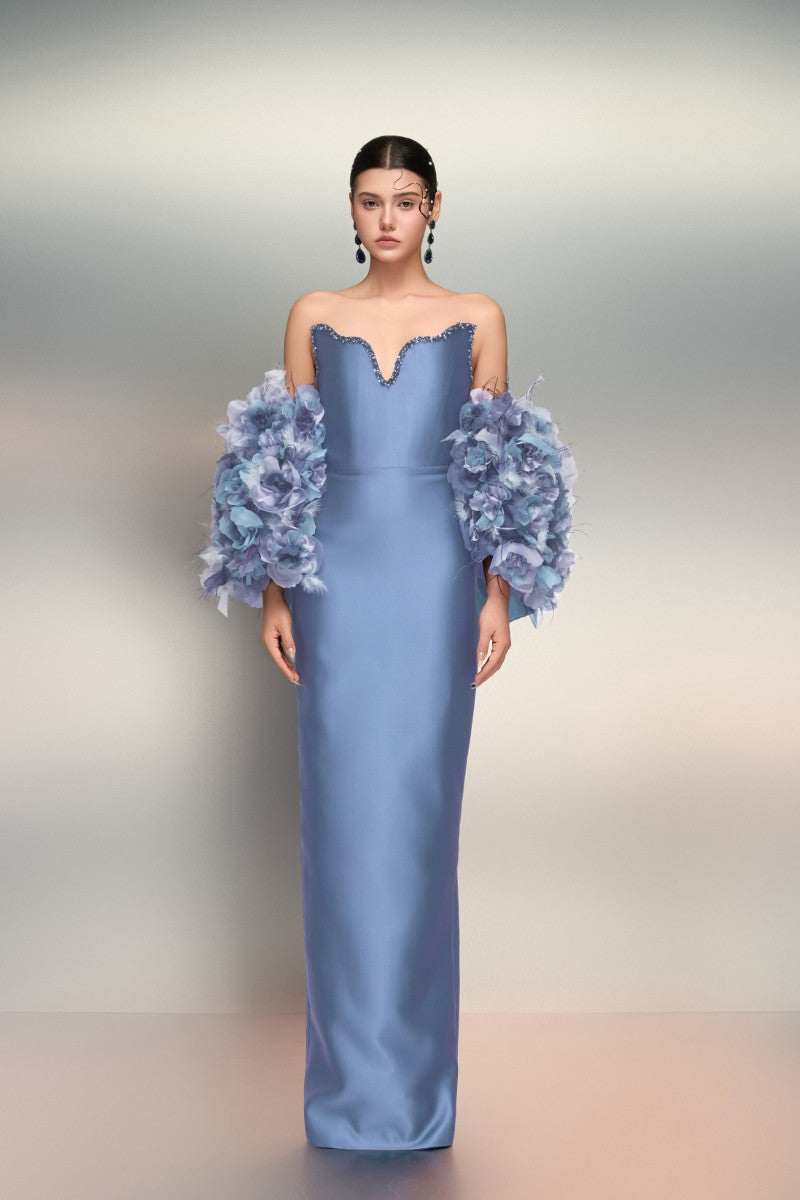 NOORA ROYAL TAFFETA DRESS IN BLUE CAROLINA - CULT MIA