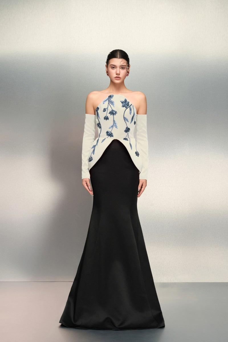DANA SILK TAFFETA DRESS IN WHITE AND BLACK - CULT MIA