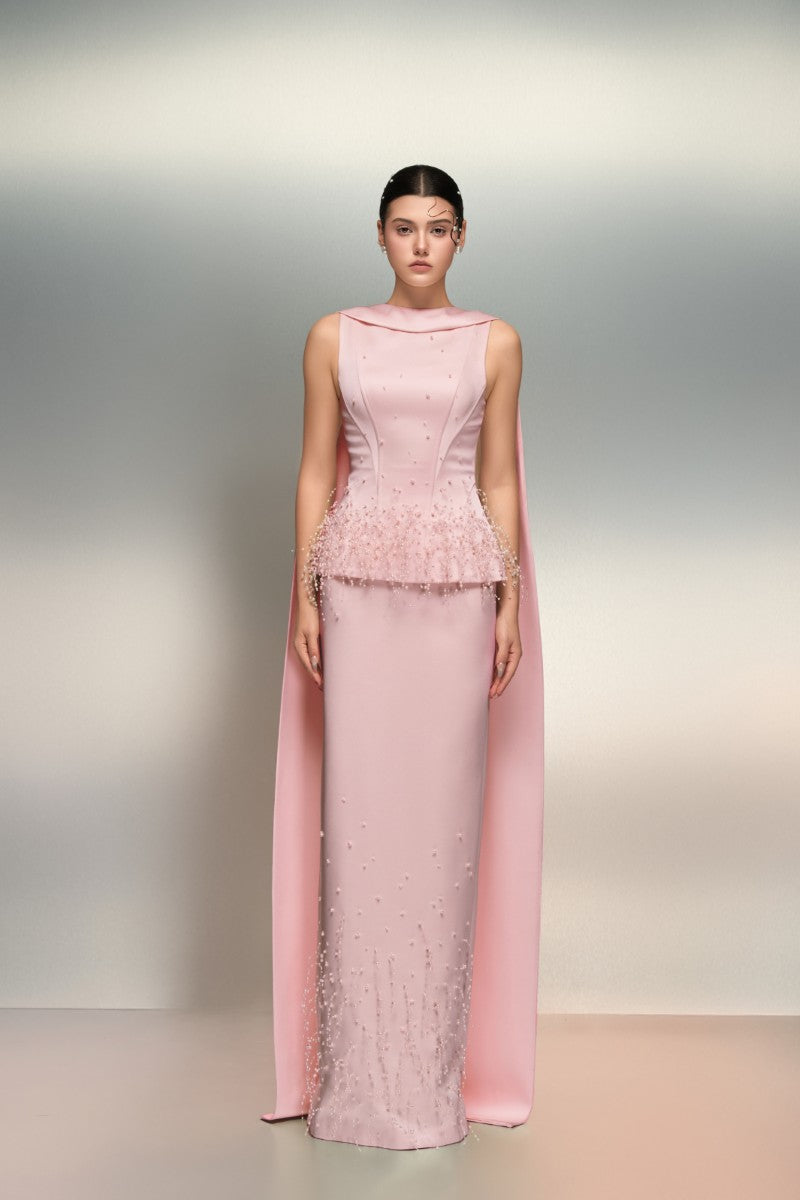 silk dress light pink Blush Pink Silk Sheath Long Dress with Slit Ohmollydress