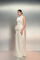 White Salma Silk Taffeta gown by 21Six featuring elegant design and flowing fabric, perfect for formal occasions.