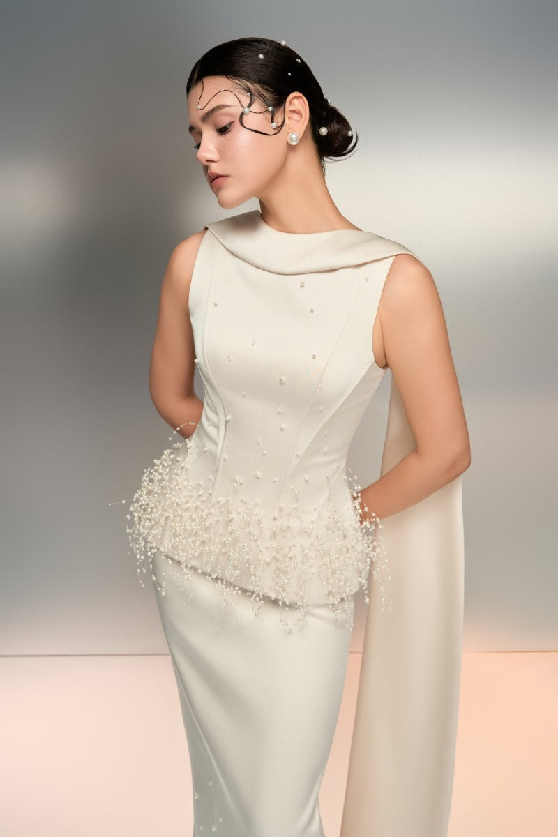 SALMA SILK TAFFETA DRESS IN WHITE - CULT MIA