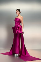 Purple Jawaher Royal Taffeta gown by 21Six featuring elegant draping and intricate detailing, perfect for formal occasions.