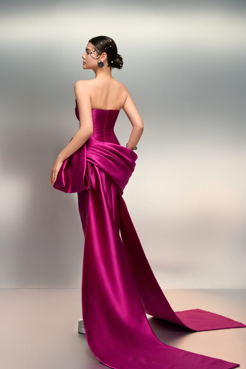 Elegant purple taffeta gown by 21Six featuring intricate detailing and flowing fabric, perfect for formal occasions.