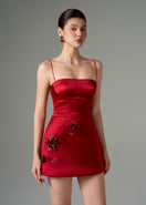 Elegant Sibel Silk Satin Strapless Mini Dress by 21Six, showcasing smooth satin fabric and a fitted strapless design.