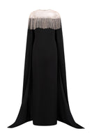 Elegant black ZAHARA crepe gown by 21Six, featuring a flowing silhouette and stylish design for formal occasions.