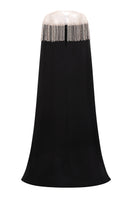 Black ZAHARA crepe gown by 21Six, featuring elegant design and flowing fabric, perfect for formal occasions.