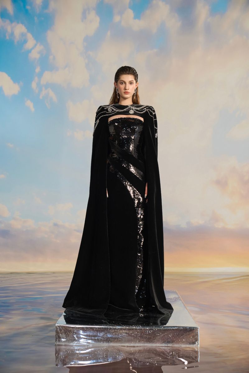 CHARLOTTE VELVET FLOW SEQUINS GOWN - CULT MIA