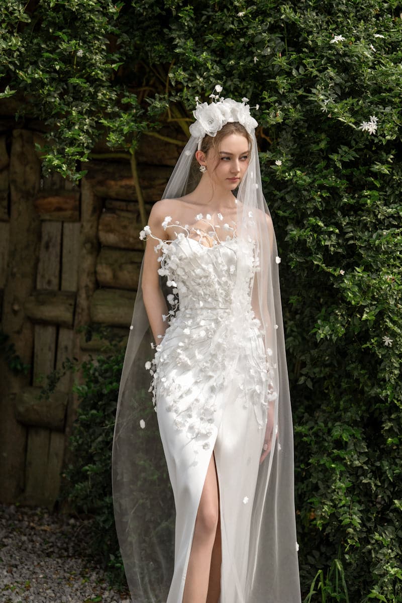 Elegant CULT MIA X 21Six Connie Silk Satin Flowers Gown featuring floral embroidery and flowing satin fabric.