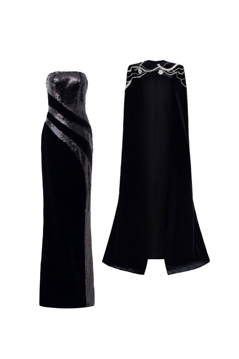 CHARLOTTE VELVET FLOW SEQUINS GOWN - CULT MIA